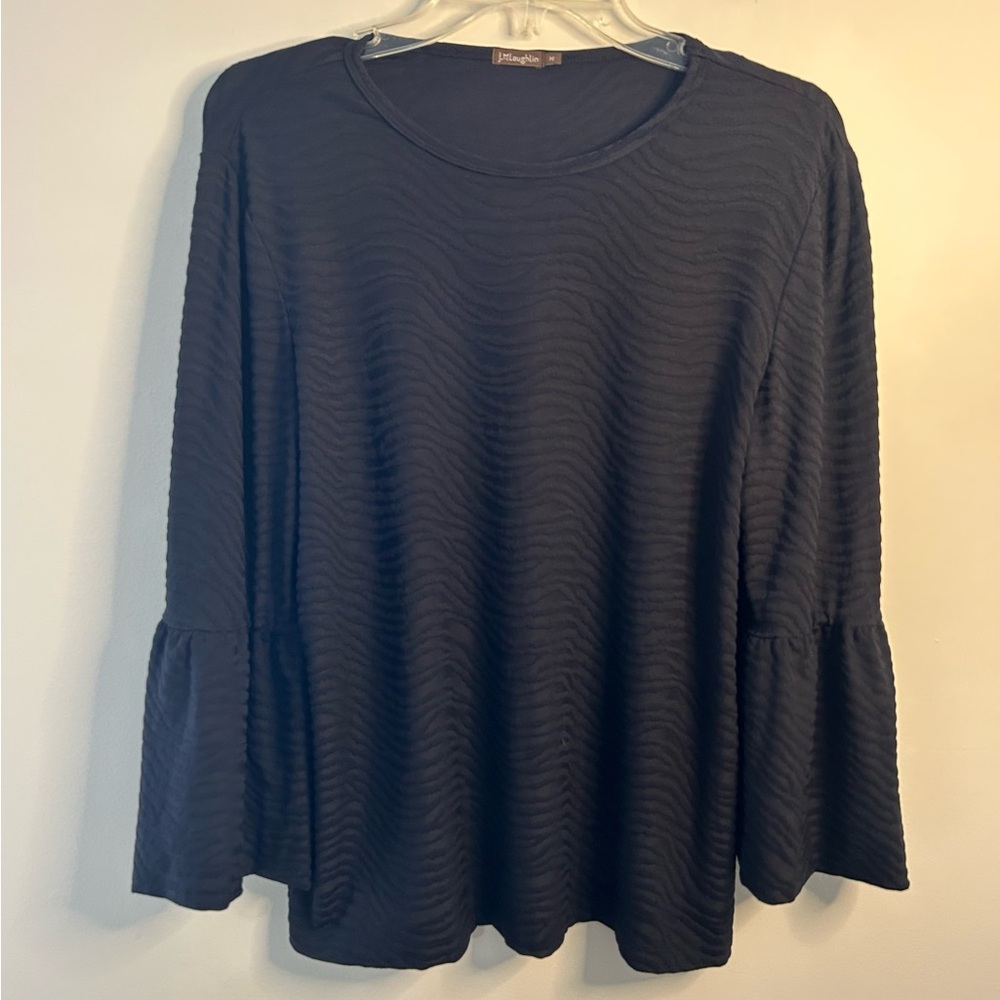 J.McLaughlin Animal Print Bell Sleeve Top Medium Black